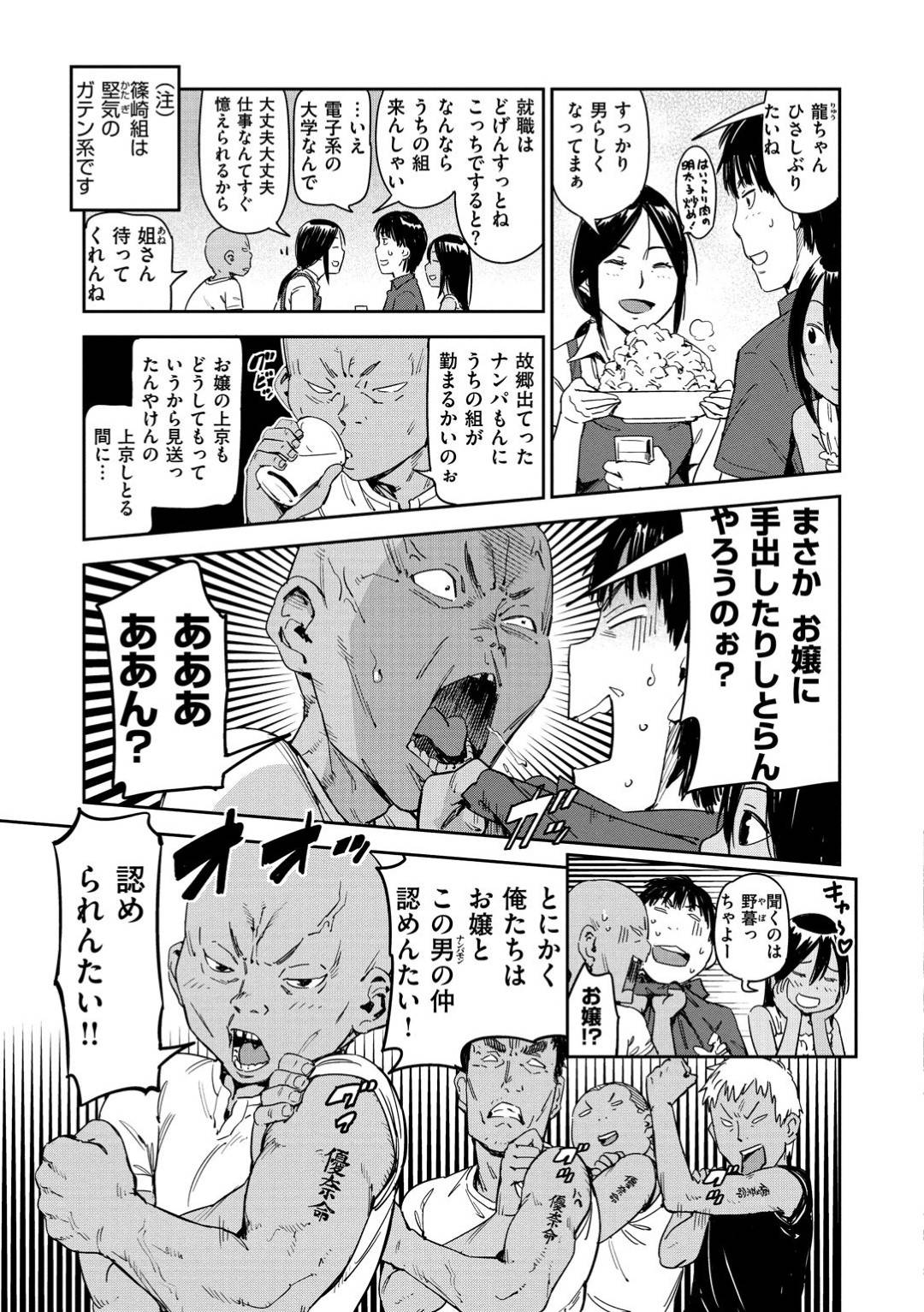 【エロ漫画】夏休みに帰省した彼氏と一緒に過ごす褐色彼女…夏祭りで花火の事故で庇ってくれた彼氏の傷を舐めてフェラをする！【こんちき：婿殿Uターンシップ？】