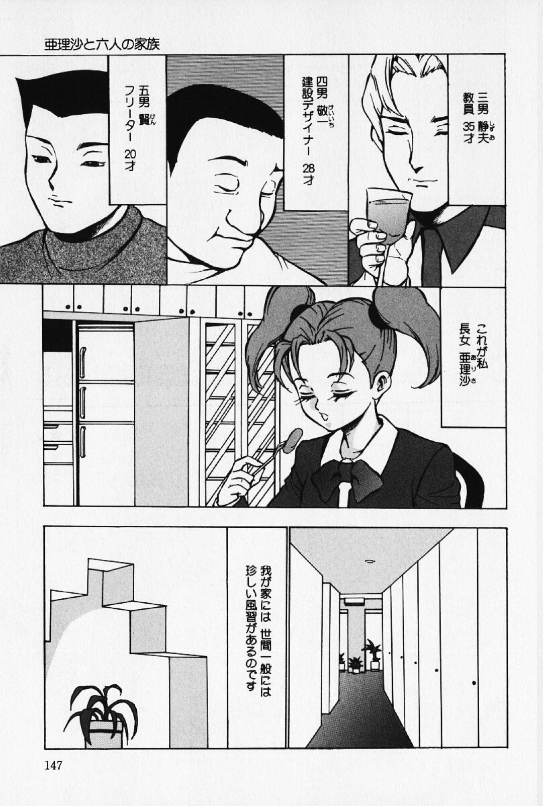 【エロ漫画】家族全員揃ったらプレイをする決まりがあるため猿轡を着けて股を開く長女…兄に鞭で叩かれた後フェラさせられる！【冬魔乱：亜理沙と六人の家族】