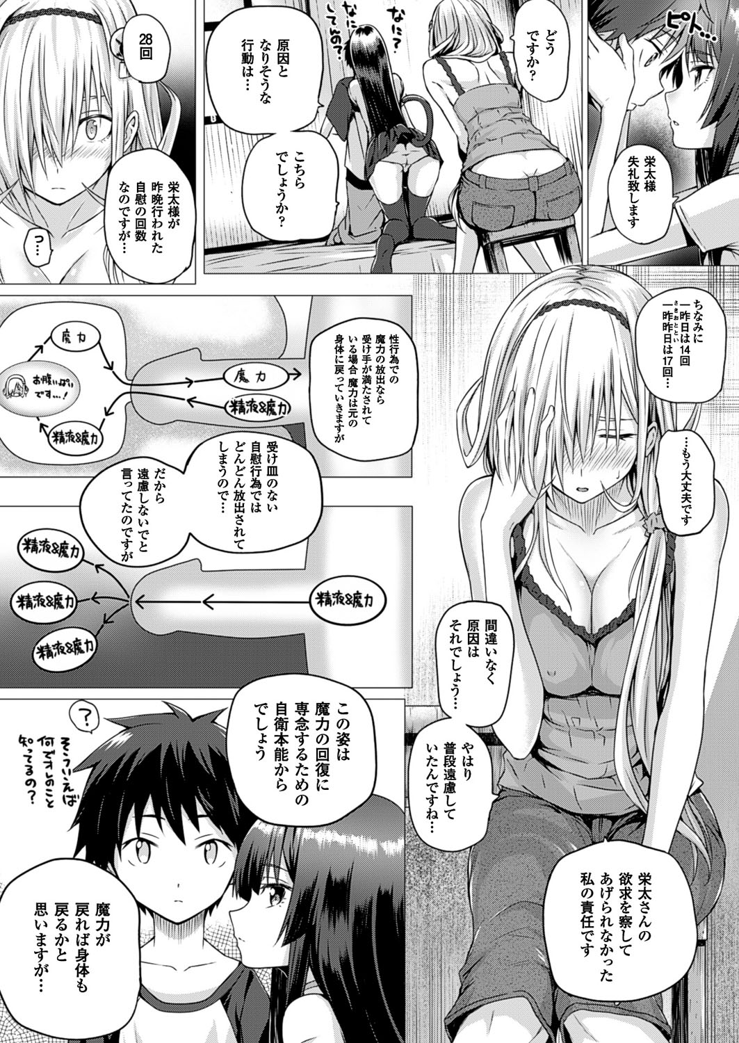 【エロ漫画】異世界から来た魔法使い…彼女の魔力を助けるため体液交換をする男性の性欲が高まり、自らの魔力を失って子供の姿になってしまう。魔法使いと使い魔は、彼を救うために奉仕プレイをしていちゃラブセックス【さいもん：異世界の魔法使い】