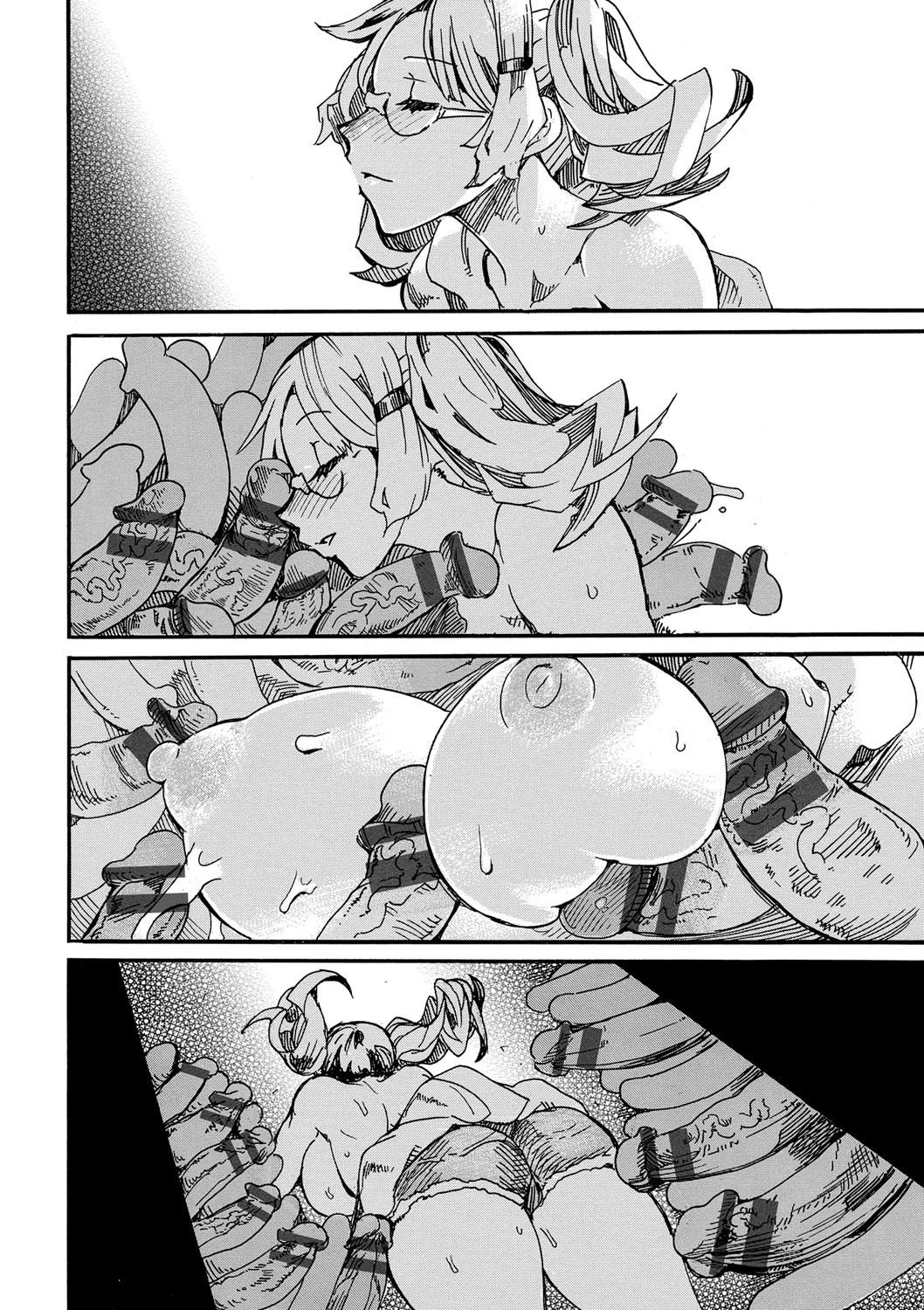 【エロ漫画】謎のチンポをしゃぶってオナニーしちゃう巨乳のお姉さん…無数のチンポに囲まれ中出しセックスに淫乱堕ちしちゃう【キクタ：ポコチン GO！】