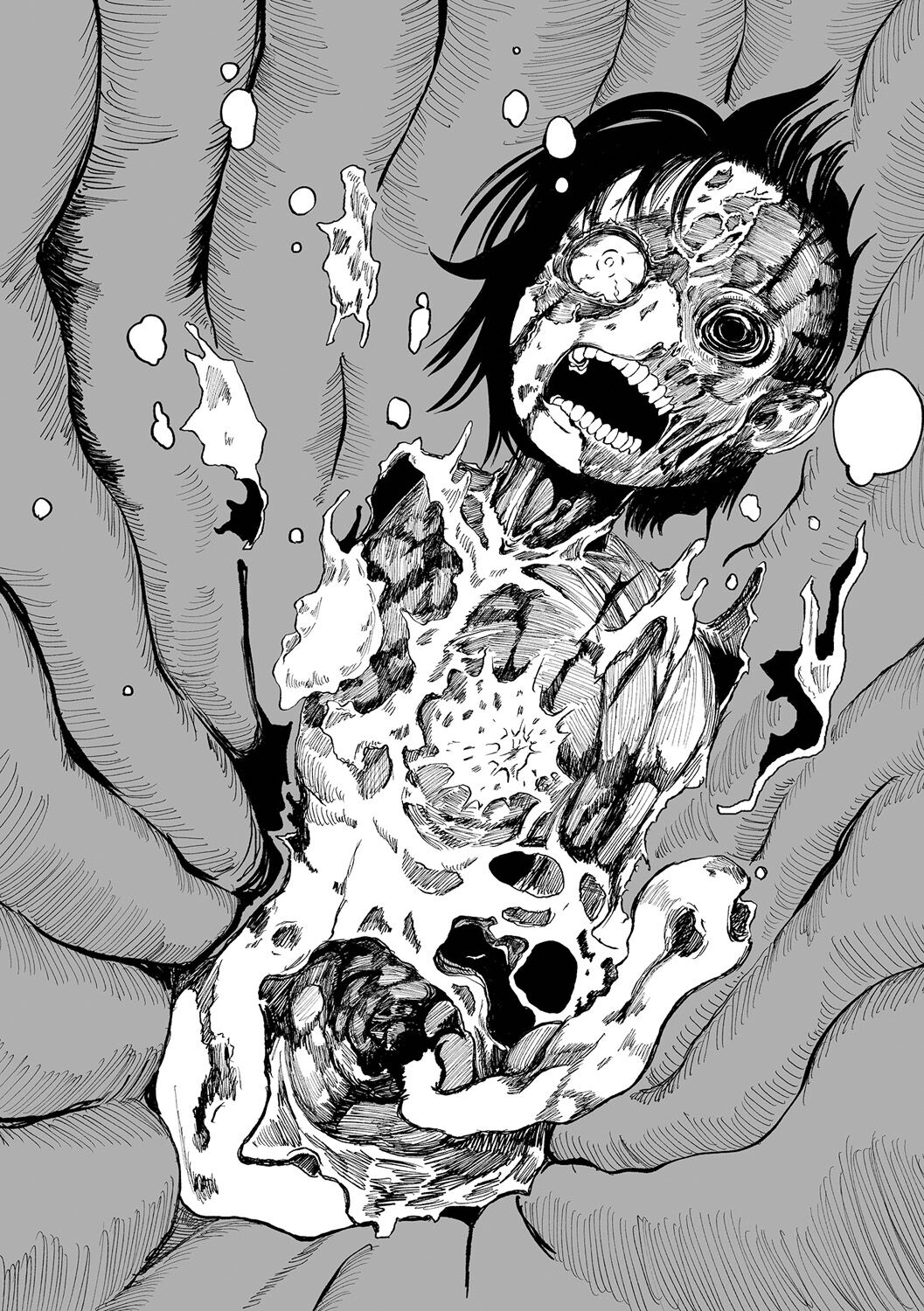 【エロ漫画】女4人で構成された新米冒険者チームは正体不明のクリーチャーが巣食っている「還らずの洞穴」の調査を始めていた。偵察で洞穴内に先行したアンナがいつまで経っても戻らないので、残った3人は共に洞穴内に入っていくのだが、一人ずつ無惨に死んでゆくのだった…【阪本KAFKA：DEADLY QUEST】 22ページ