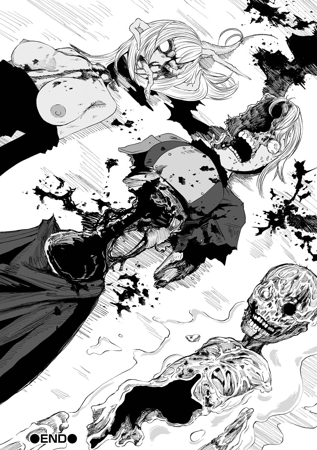 【エロ漫画】女4人で構成された新米冒険者チームは正体不明のクリーチャーが巣食っている「還らずの洞穴」の調査を始めていた。偵察で洞穴内に先行したアンナがいつまで経っても戻らないので、残った3人は共に洞穴内に入っていくのだが、一人ずつ無惨に死んでゆくのだった…【阪本KAFKA：DEADLY QUEST】 24ページ