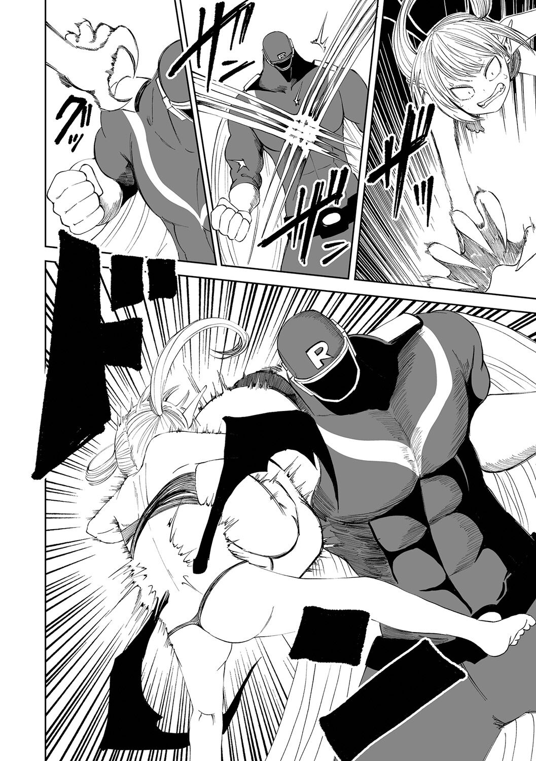 【エロ漫画】突然現れたヒーローにボコボコにやられてしまう3人の怪人お姉さん…あまりにも強すぎて容赦なく内蔵をえぐられて吊るされて燃やされてしまう【阪本KAFKA：正義の爆炎 ジャスティスレッド】 16ページ