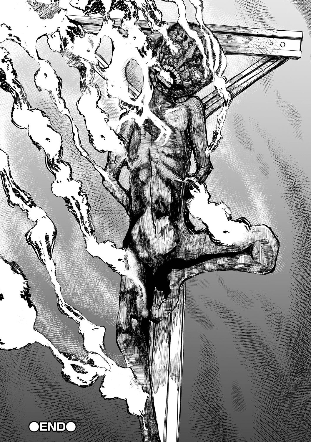 【エロ漫画】突然現れたヒーローにボコボコにやられてしまう3人の怪人お姉さん…あまりにも強すぎて容赦なく内蔵をえぐられて吊るされて燃やされてしまう【阪本KAFKA：正義の爆炎 ジャスティスレッド】 24ページ