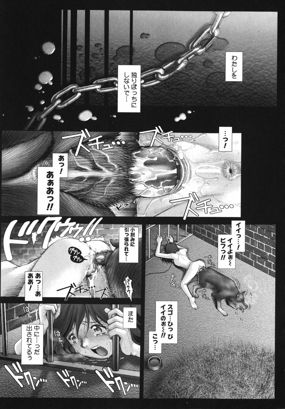 【エロ漫画】首輪につながれ獣に犯され調教されちゃう淫乱お姉さん…連続中出しレイプでアクメ堕ちしちゃう【Ranman：Lesson #7】